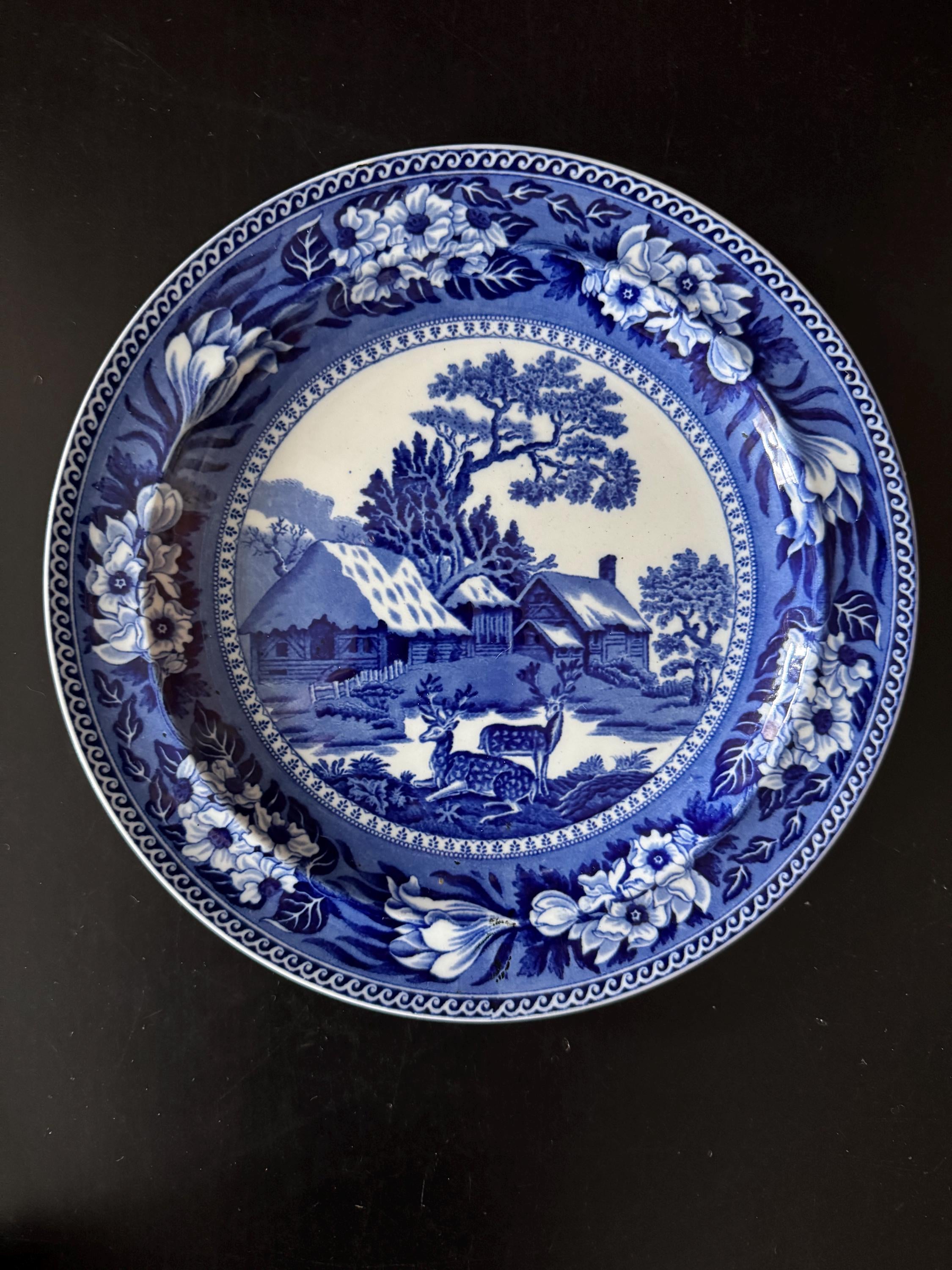 Wedgwood Fallow Deer Blue and White antique plate